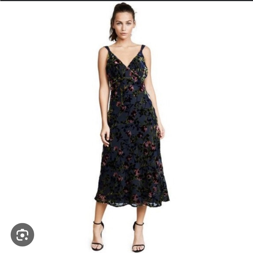 NWT Velvet Floral V-Neck Navy Slip Dress